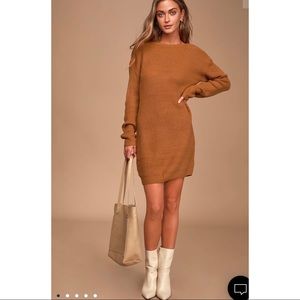 Lulus - Backless Camel Sweater Dress